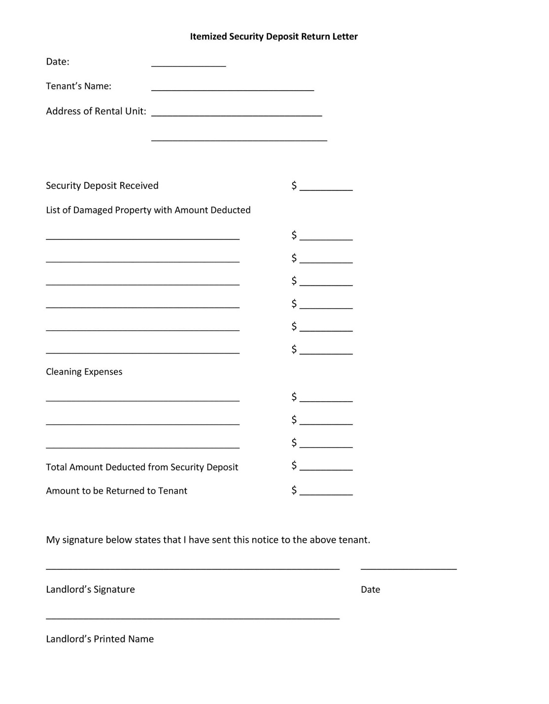 13 Free Security Deposit Return Letter Samples & Templates In Ms Word ... with regard to Security Deposit Return Itemized
