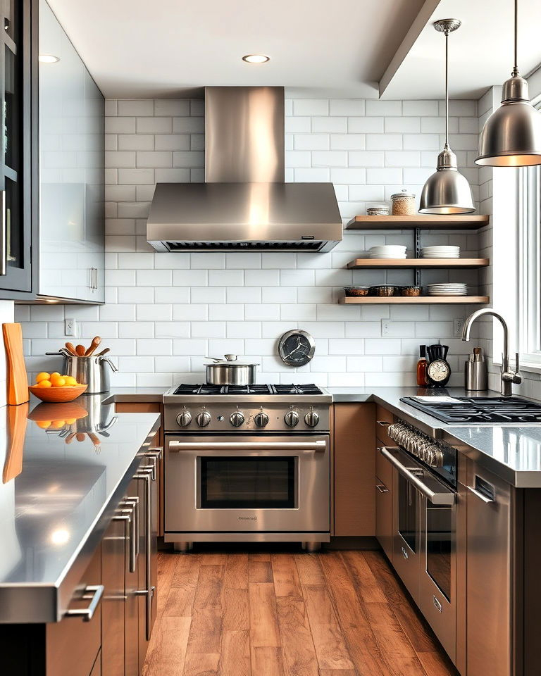 15 Kitchens With Stainless Steel Appliances That Shine for Stainless Steel Countertop Kitchen