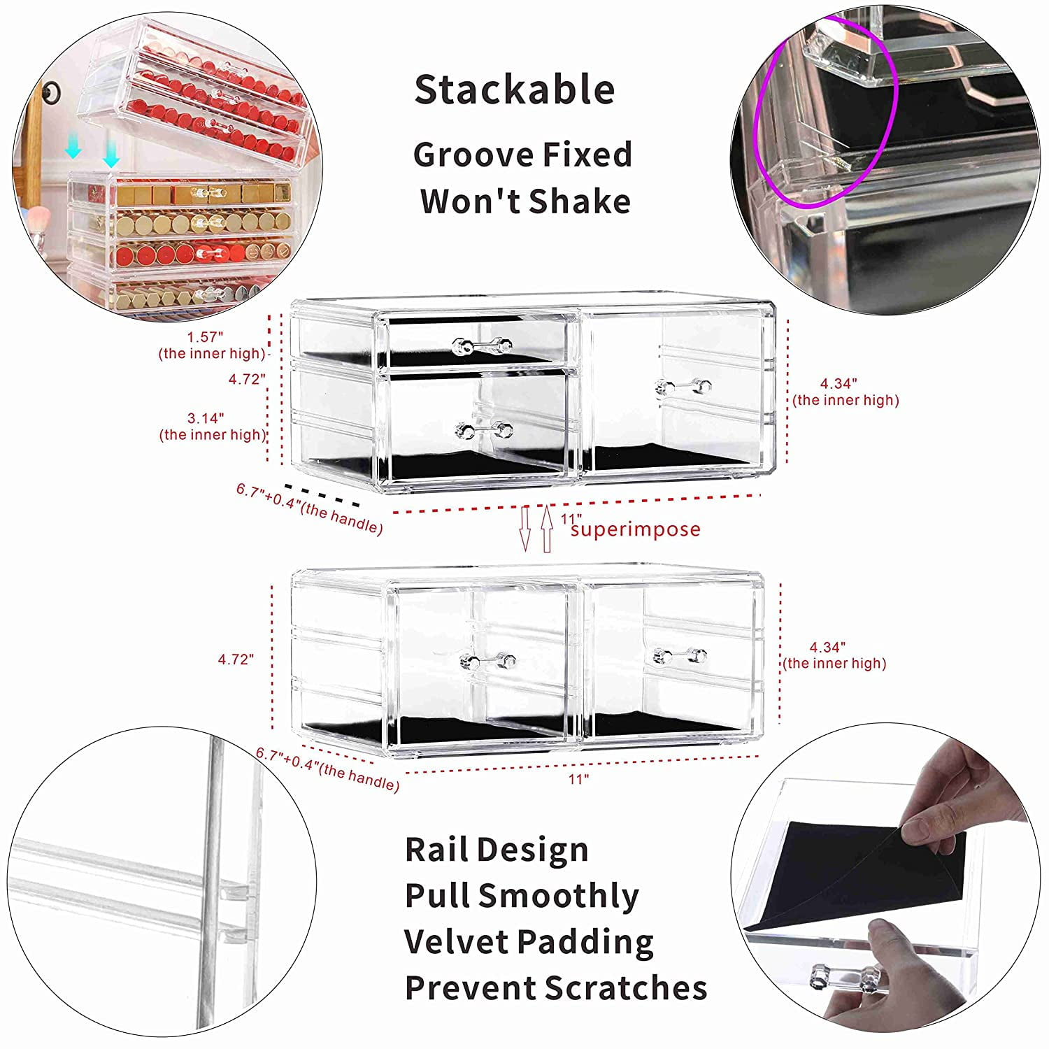 2 Pack Clear Acrylic Drawer Organizer Countertop Stackable 5 Drawers ... in The Real Reason Clear Acrylic Drawers Are Still the Top Choice for Beauty Storage