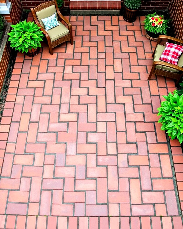 25 Creative Brick Patio Ideas For Your Backyard within Basketweave Brick Floor