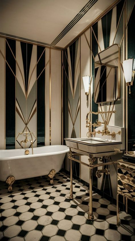 25 Dazzling Art Deco Bathroom Ideas To Transform Your Space – Artofit intended for Blending Art Nouveau and Art Deco styles with Roy Slade’s vintage bathroom inspiration