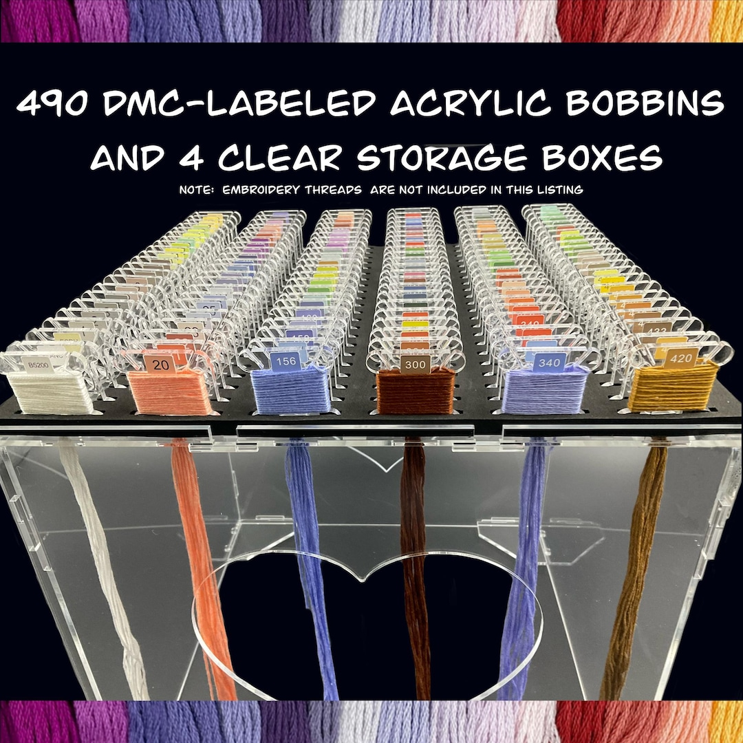 490 Dmc-Labeled Acrylic Bobbins &amp;amp; 4 Clear Storage Boxes–Perfect Cross ... within The Real Difference Between Bobbins and Bags for Storing DMC Floss