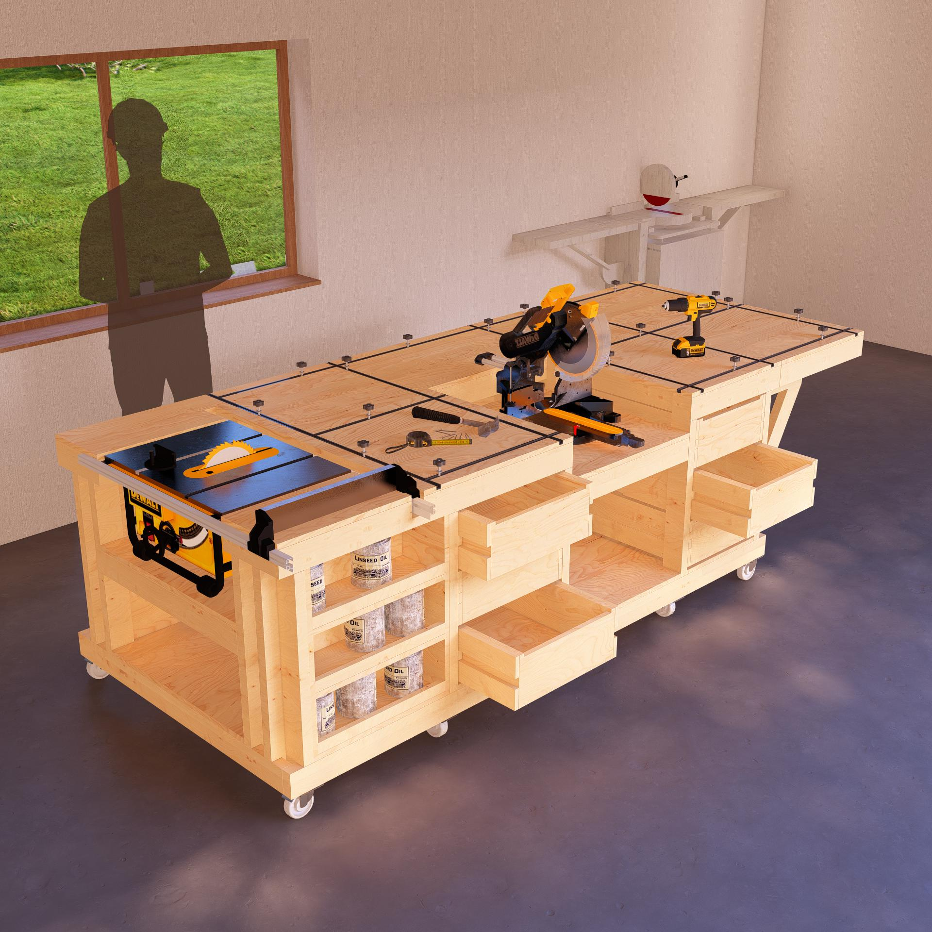 4X8 Ft Diy Foldable Garage Workbench Plans – Space-Saving Design With T ... within Workbench Tool Drawer Layout