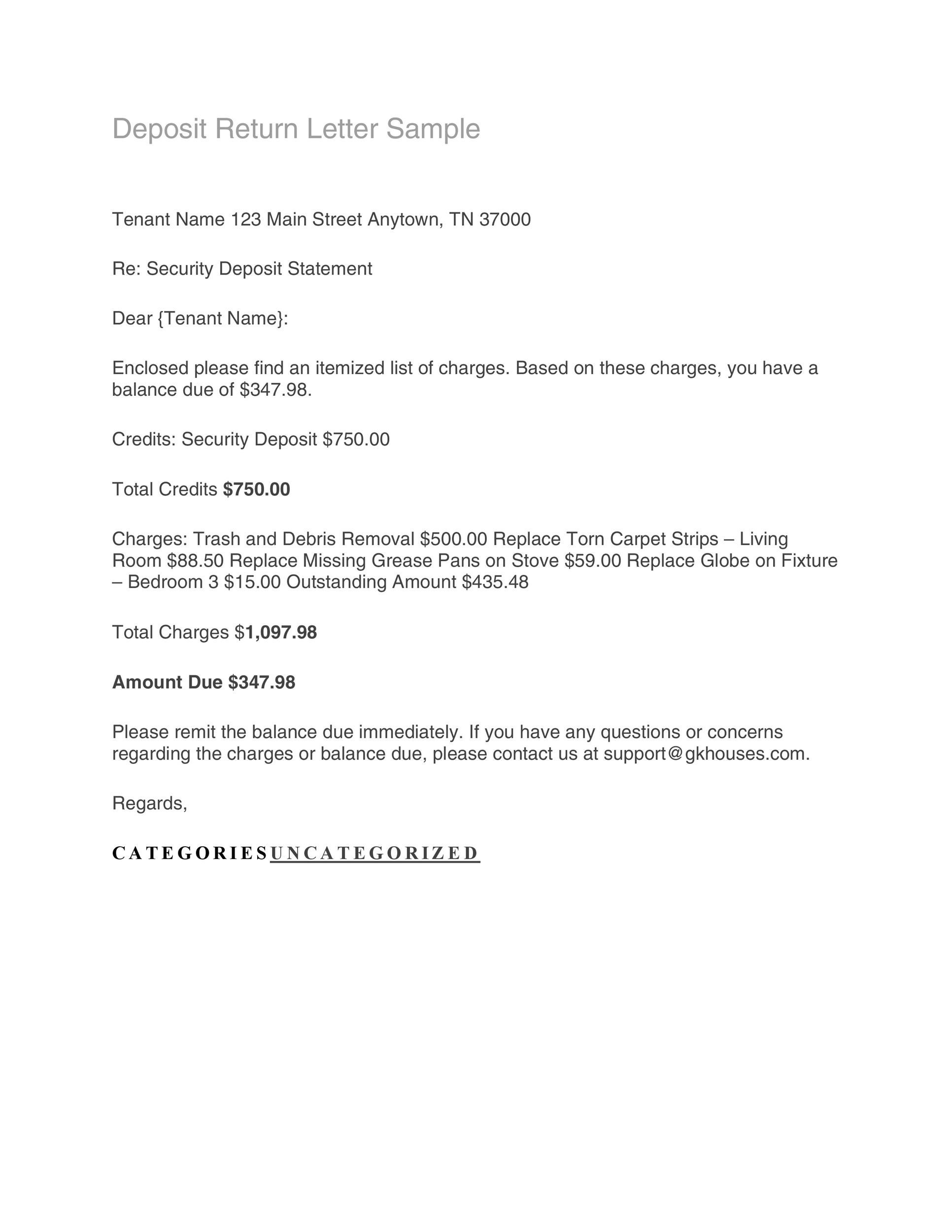 50 Effective Security Deposit Return Letters [Ms Word] ᐅ Templatelab with regard to Security Deposit Return Itemized