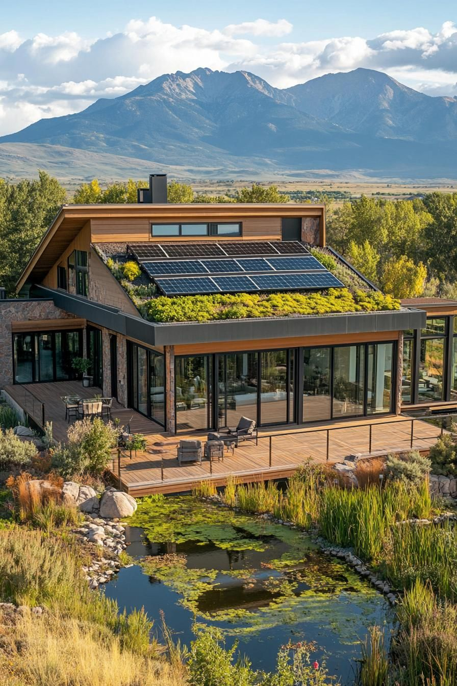 Aerial View Of A Modern Sustainable House With Gabled Green Living Roof ... pertaining to Luxe Minimalist Interior Style
