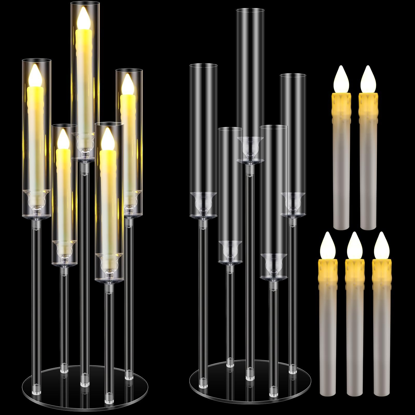 Amazon.com: Dandat 2 Pack 5 Arms Acrylic Candelabra Candle Holder Clear ... in Transforming Your Dining Room Ambiance with Simple LED Candelabra Swaps