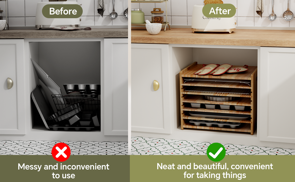 Amazon.com: Haidaiya 7 Tiers Cookie Sheet Organizer For Cabinet, Wooden ... with The Hidden Benefits of Vertical Storage When You Choose the Right Baking Sheet Organizer
