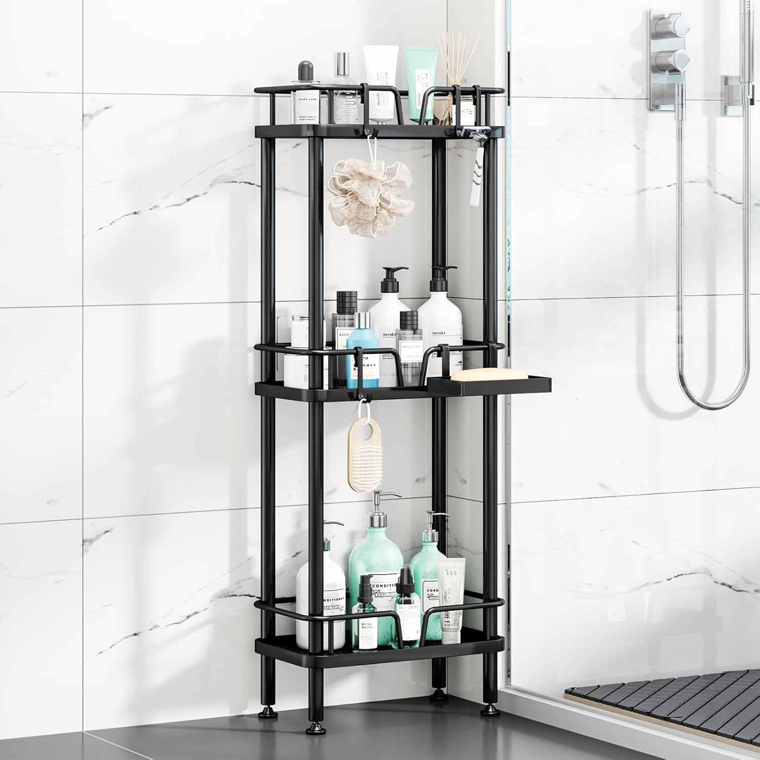 Amazon.com: Hapirm Standing Corner Shower Caddy - 3 Tier Corner Shower ... throughout What Interior Designers Look for in a High End Shower Caddy