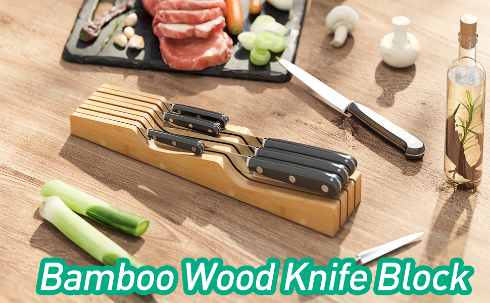 Amazon.com: Knife Drawer Organizer, Bamboo Wood Knife Holder, Knife ... in Knife Storage Drawer Block