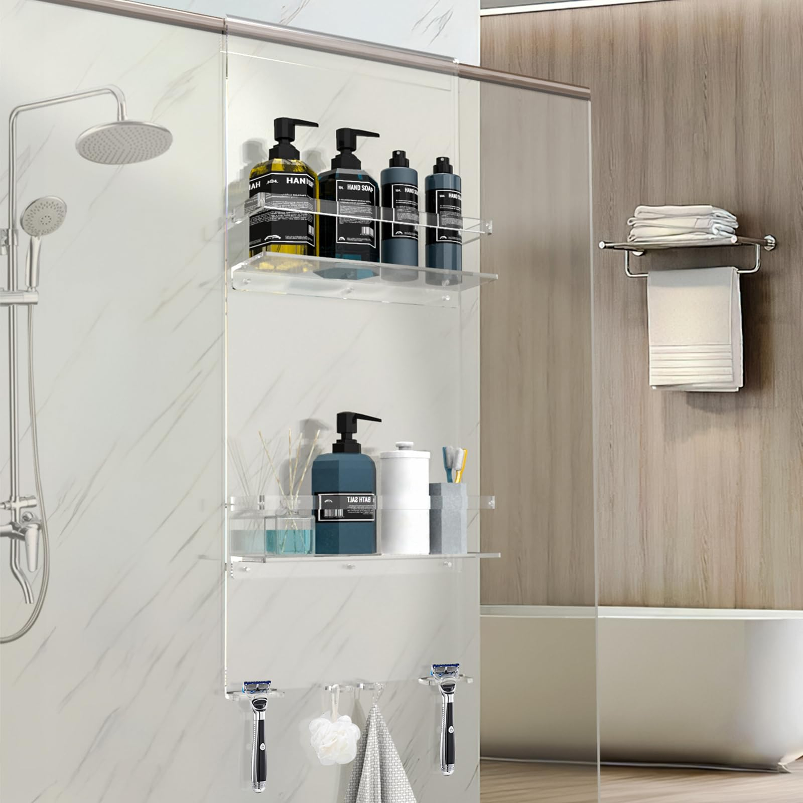 Amazon.com: Nynelly Over The Door Shower Caddy, Acrylic Shower Caddy ... pertaining to What Interior Designers Look for in a High End Shower Caddy