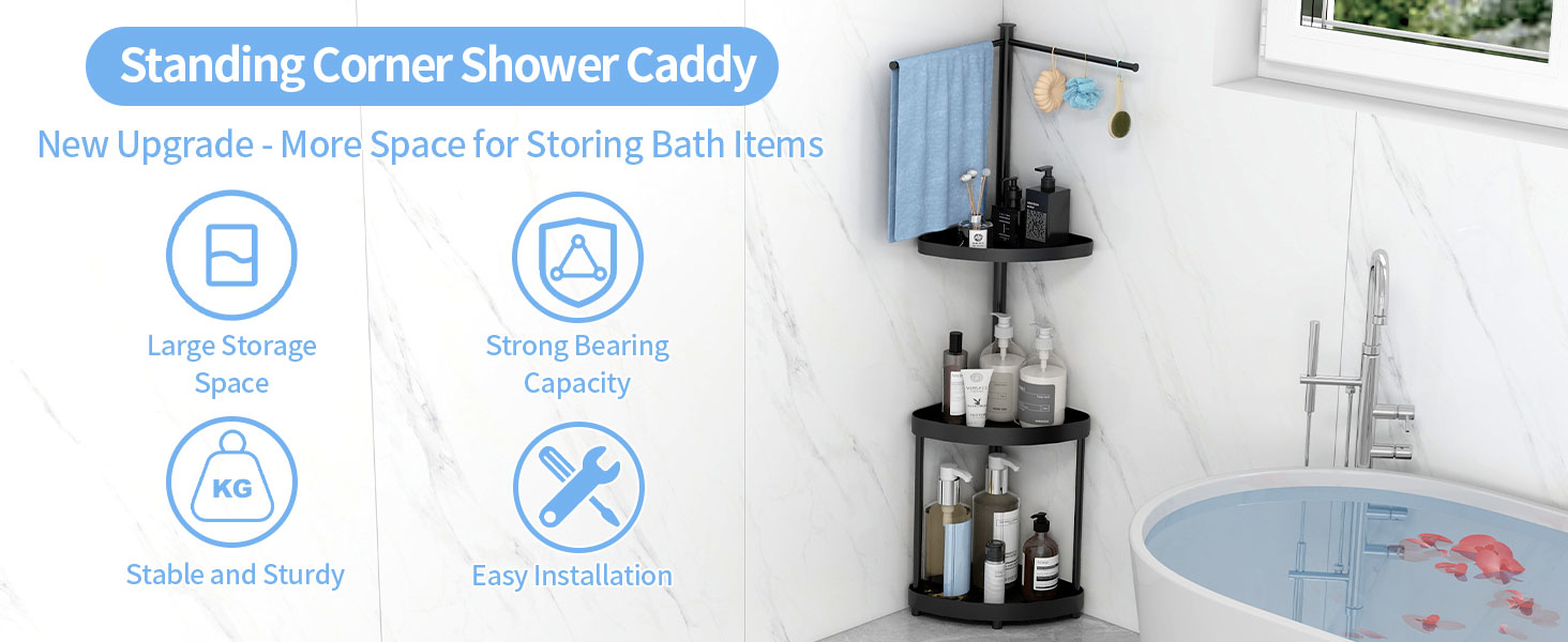 Amazon.com: Standing Shower Caddy Corner, 4-Tier Stainless Steel ... pertaining to Shower Caddy Organization