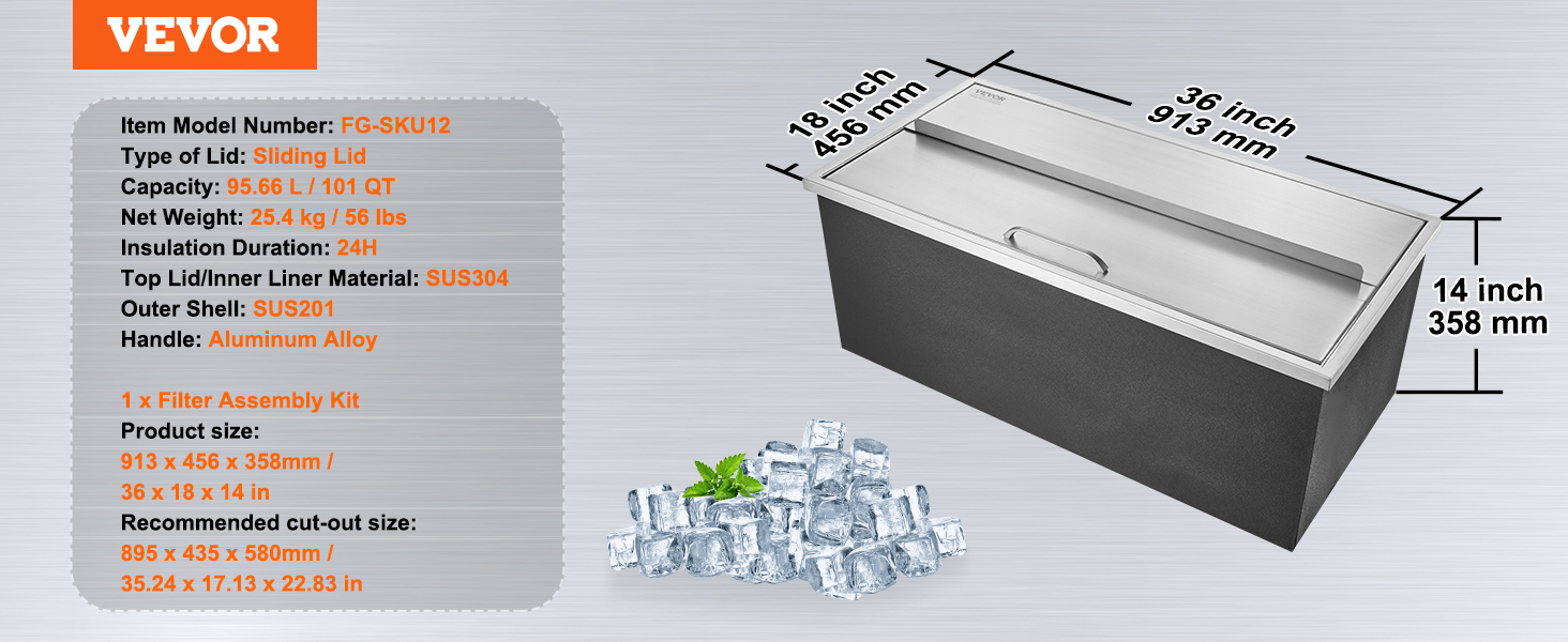 Amazon.com: Vevor Drop In Ice Chest, 36"L X 18"W X 14"H Stainless Steel ... in How to Choose the Right Marine Grade Stainless Steel Ice Chest for Your Patio