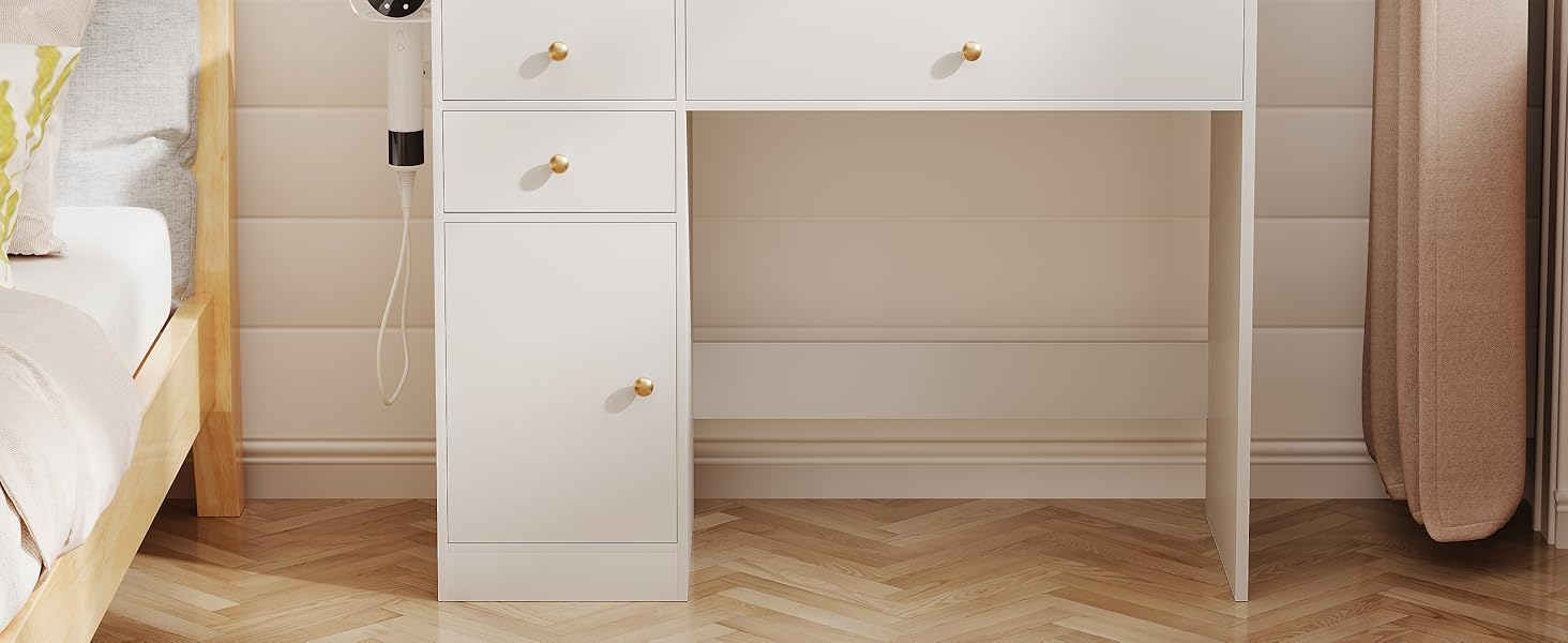 Amazon.com: Wodeer Makeup Vanity Desk With Mirror And Lights, White ... within Vanity Desk With Storage