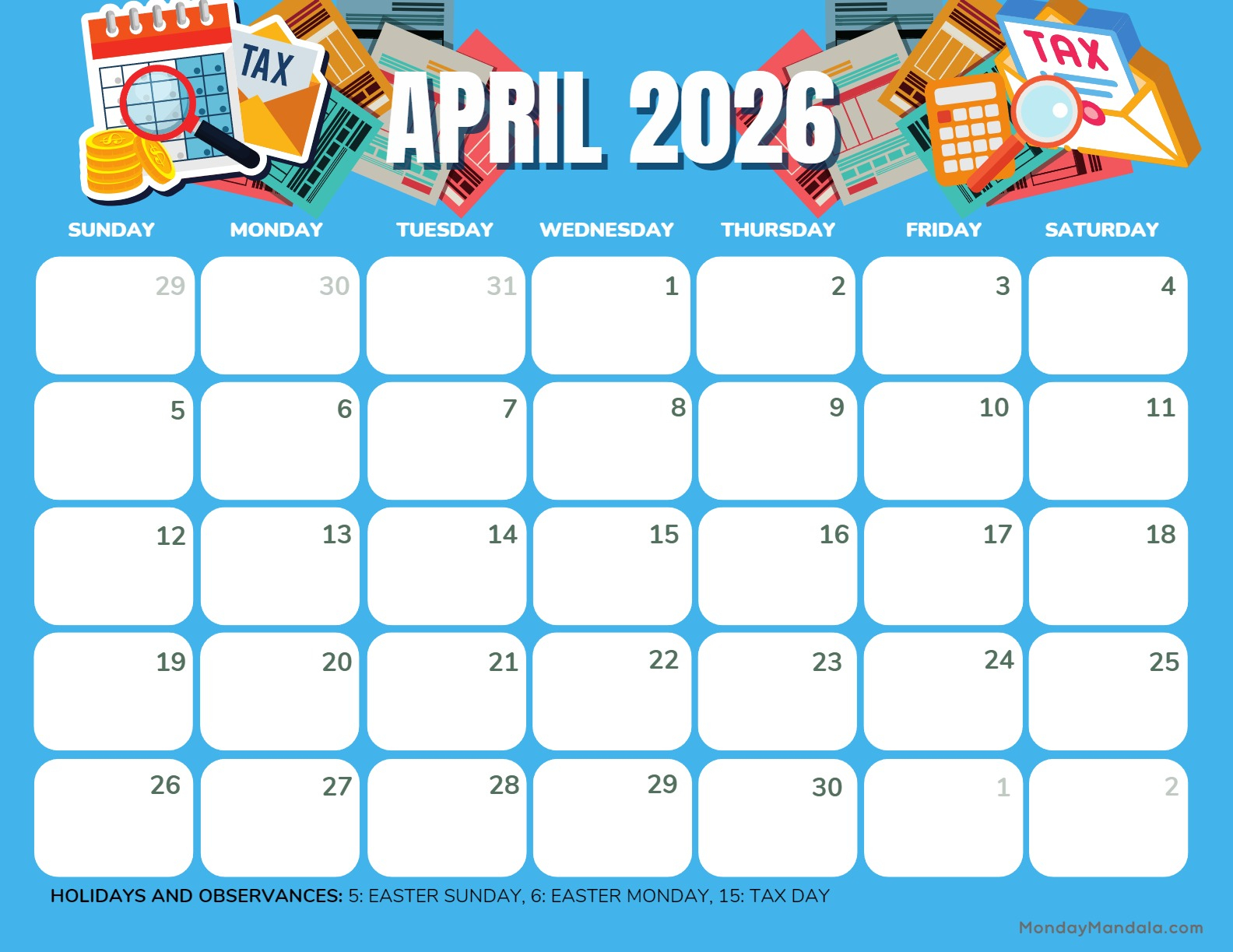 April 2026 Calendars (Free Pdf Printables) throughout Stop the April Panic with This Simple 2026 Tax Document System