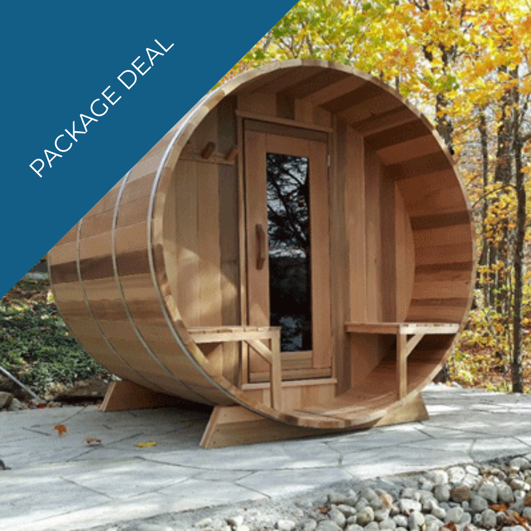 Barrel Sauna – With Porch (Knotty Red Cedar) | Outback 365 inside Sauna Barrel Outdoor Kit