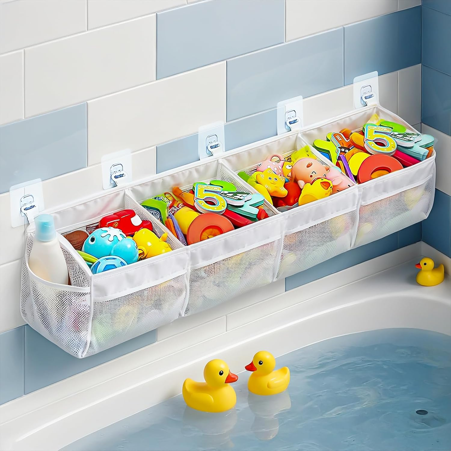 Bath Toy Storage Organizer - 4 Compartment Horizontal Large Openings ... pertaining to Bathtub Toy Storage