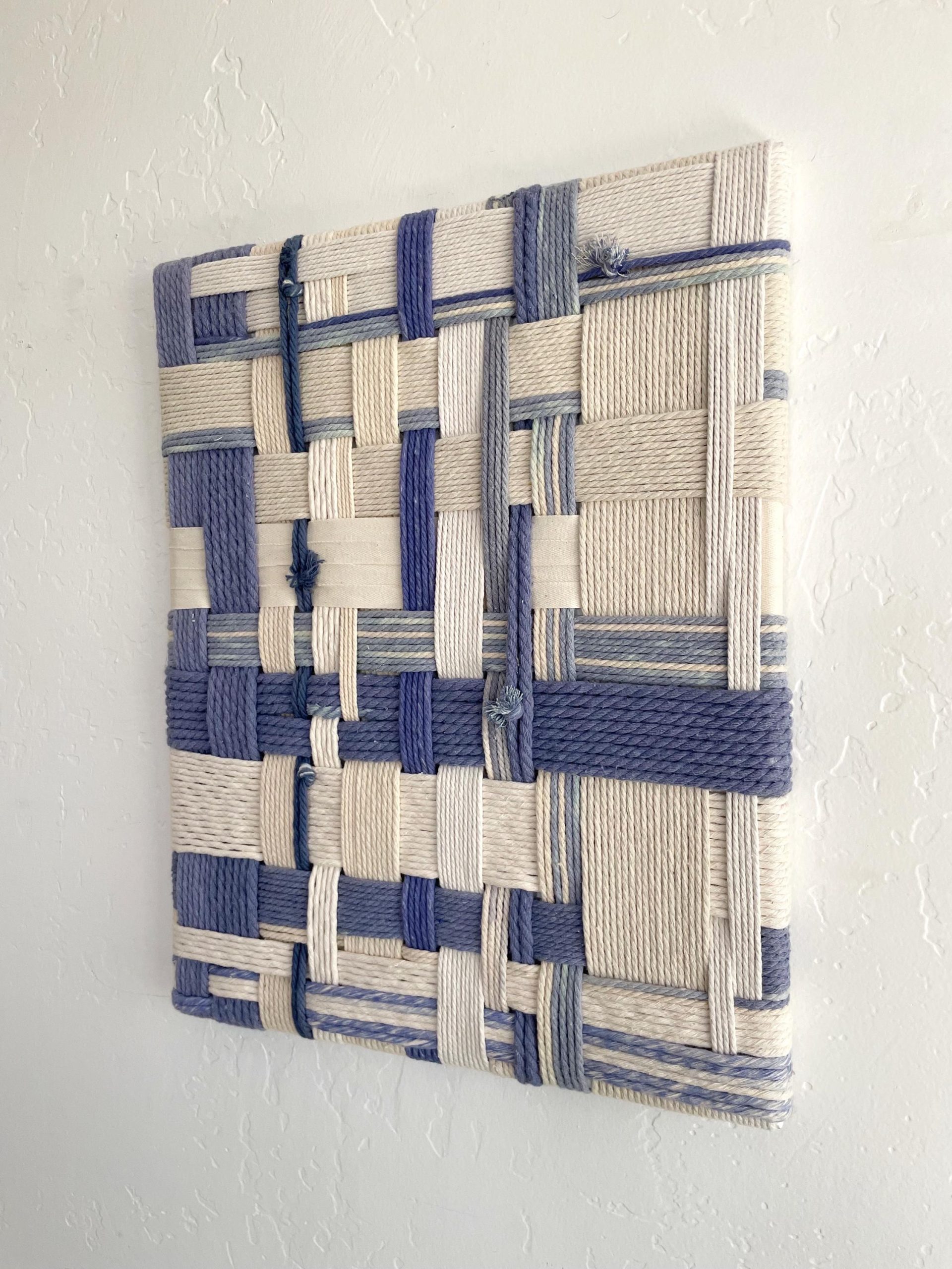 Blue Dyed Woven Wall Art, Woven Canvas Wall Art, Upcycled Art, Textile ... intended for Tapestry In Modern Interior