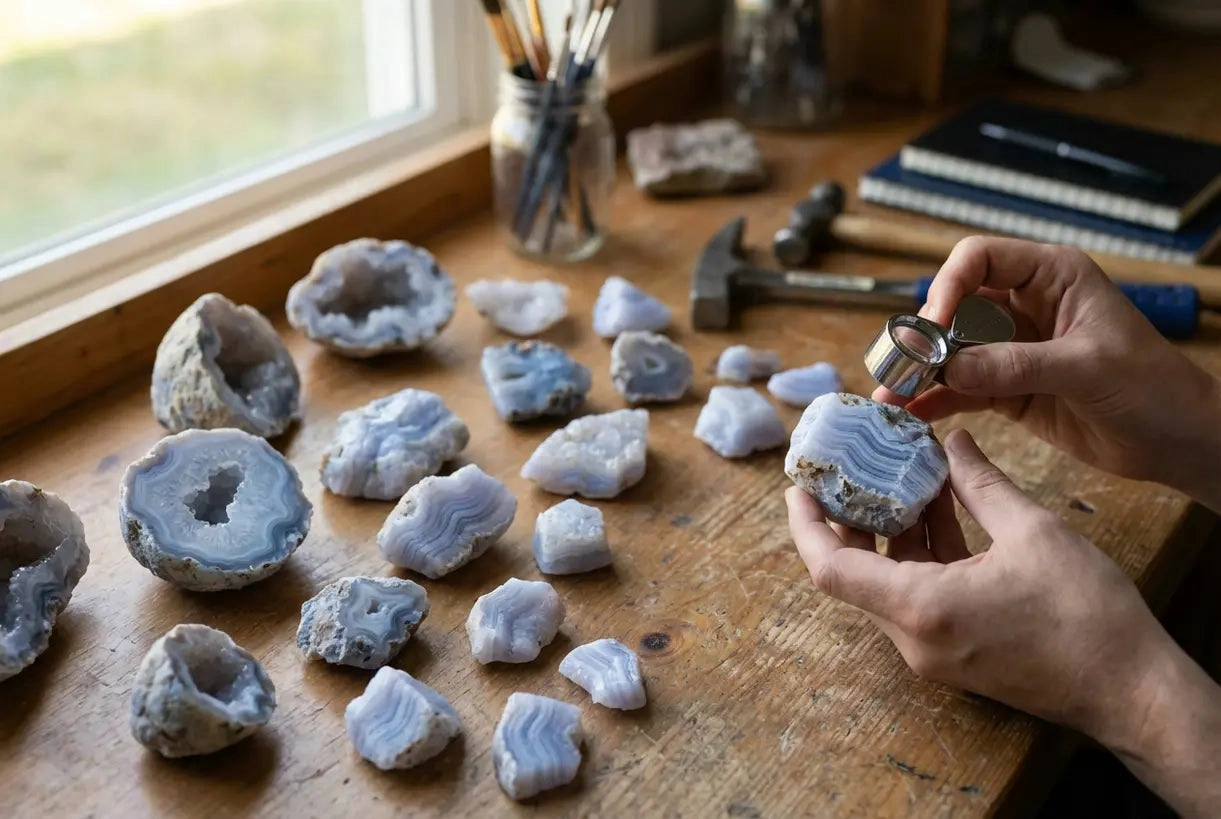 Blue Lace Agate Raw: Geodes, Rough Stones & Healing Power in Statement Stone Pieces Decor