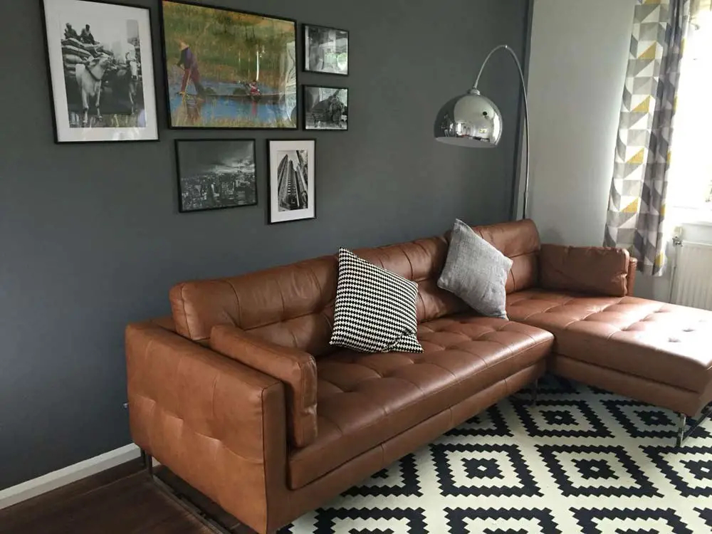 Brown Leather Sofa Light Grey Walls | Cabinets Matttroy throughout Common Mistakes People Make When Choosing Leather Look Wall Tiles for Living Rooms