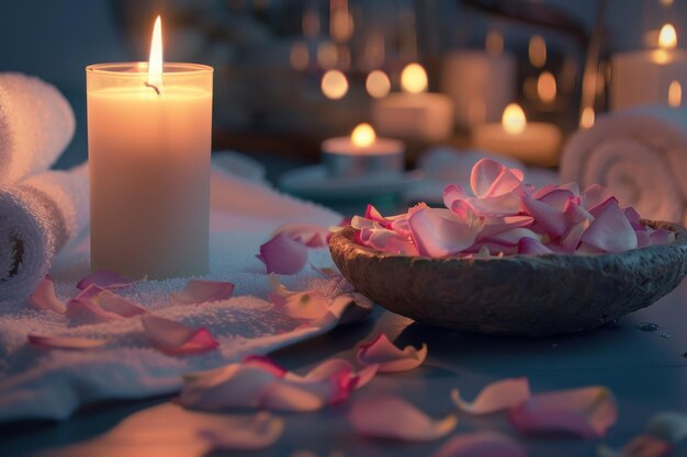 Candlelight And Rose Petals Create A Relaxing Spa Atmosphere | Premium ... regarding Rose Gold Finish Bathroom