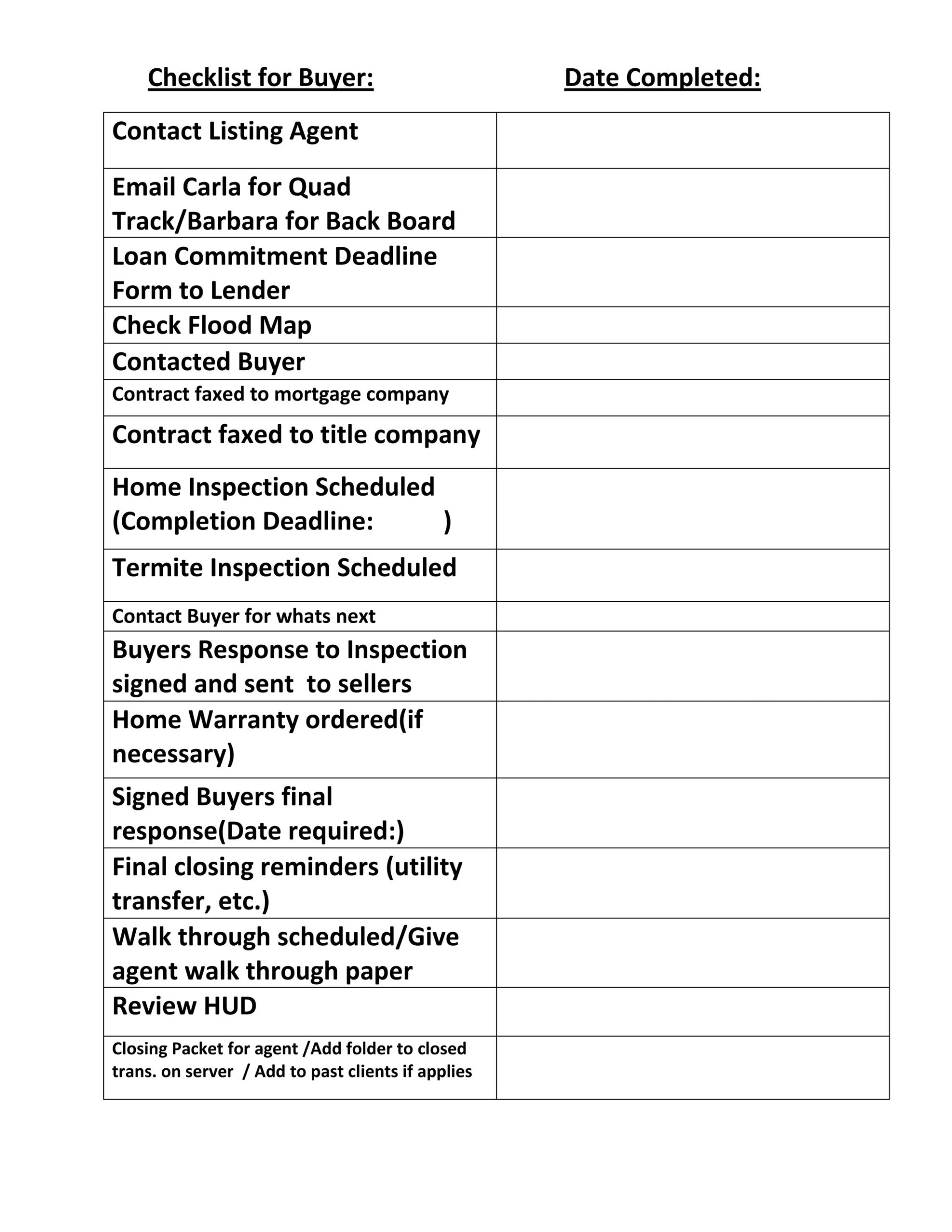 Checklist For Buyer Transactions | Docx pertaining to What Lenders Want to See in 2026 According to Our Home Buyer Checklist