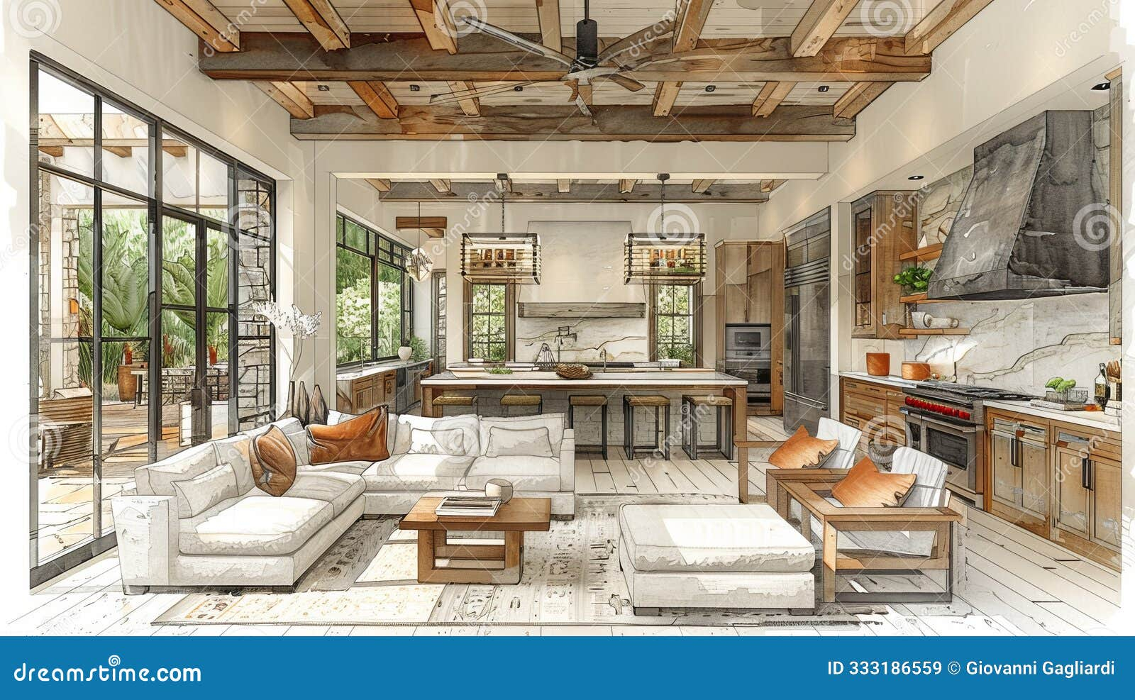 Design A Modern Living Room With An Open-Concept Layout, Seamlessly ... intended for Blending Kitchen and Living Areas Seamlessly in Modern Home Designs