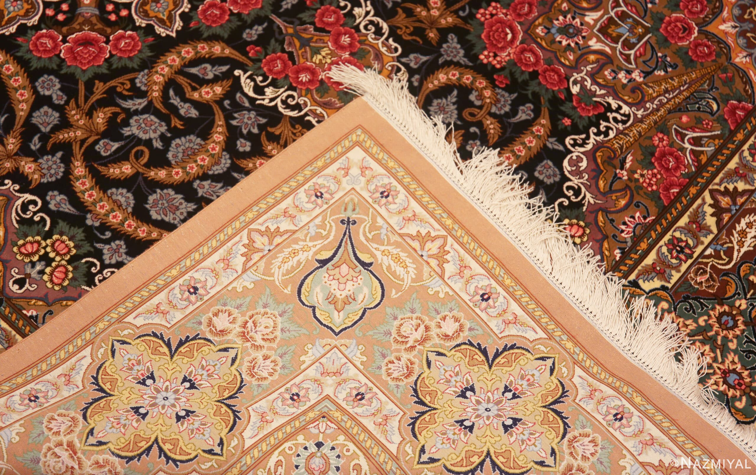 Fine Vintage Persian Silk Qum Luxury Rug 72763 Nazmiyal Rugs with Silk Rug Care Tips