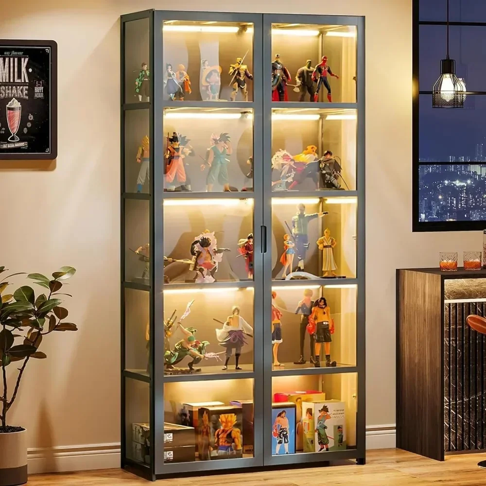 Glass-Display-Cabinet-Storage-Cabinet-With-Acrylic-Glass-Door ... in DIY storage solutions that keep your figurines safe without breaking the bank