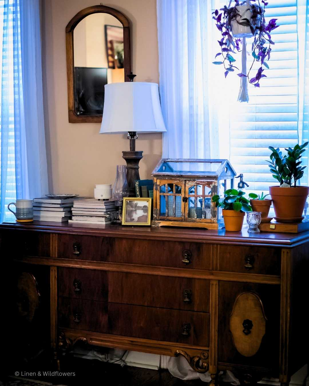 How To Create A Table Vignette Beautifully · Linen & Wildflowers throughout How to curate a personal vignette on top of your everyday storage unit