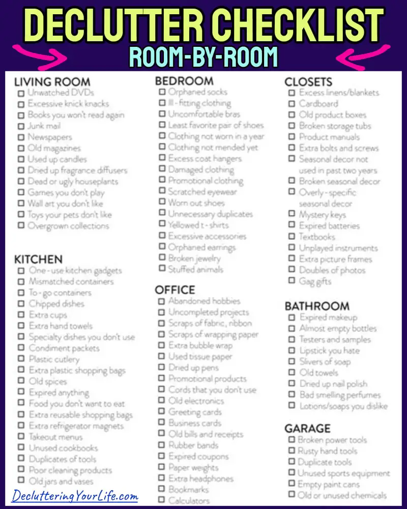 How To Declutter Your Home Room By Room Checklist Tips And Action Plan ... within Decluttering Checklist Room By Room