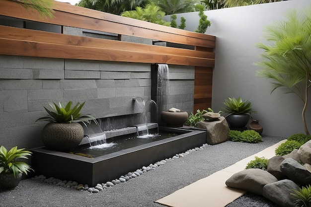 Japanese Zen Water Feature Wall | Premium Ai-Generated Image intended for Fountain Wall Design Modern