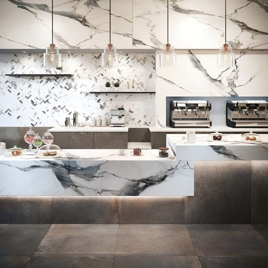 Large Format Porcelain Slabs Tiles Calacatta Oceanic | Total Look Tiles within Porcelain Slab Countertop