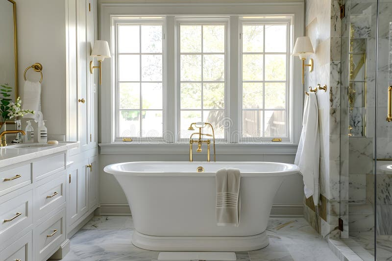 Luxury Bathroom Design, Freestanding Tub, Marble Tiles, And Gold ... pertaining to Rose Gold Finish Bathroom
