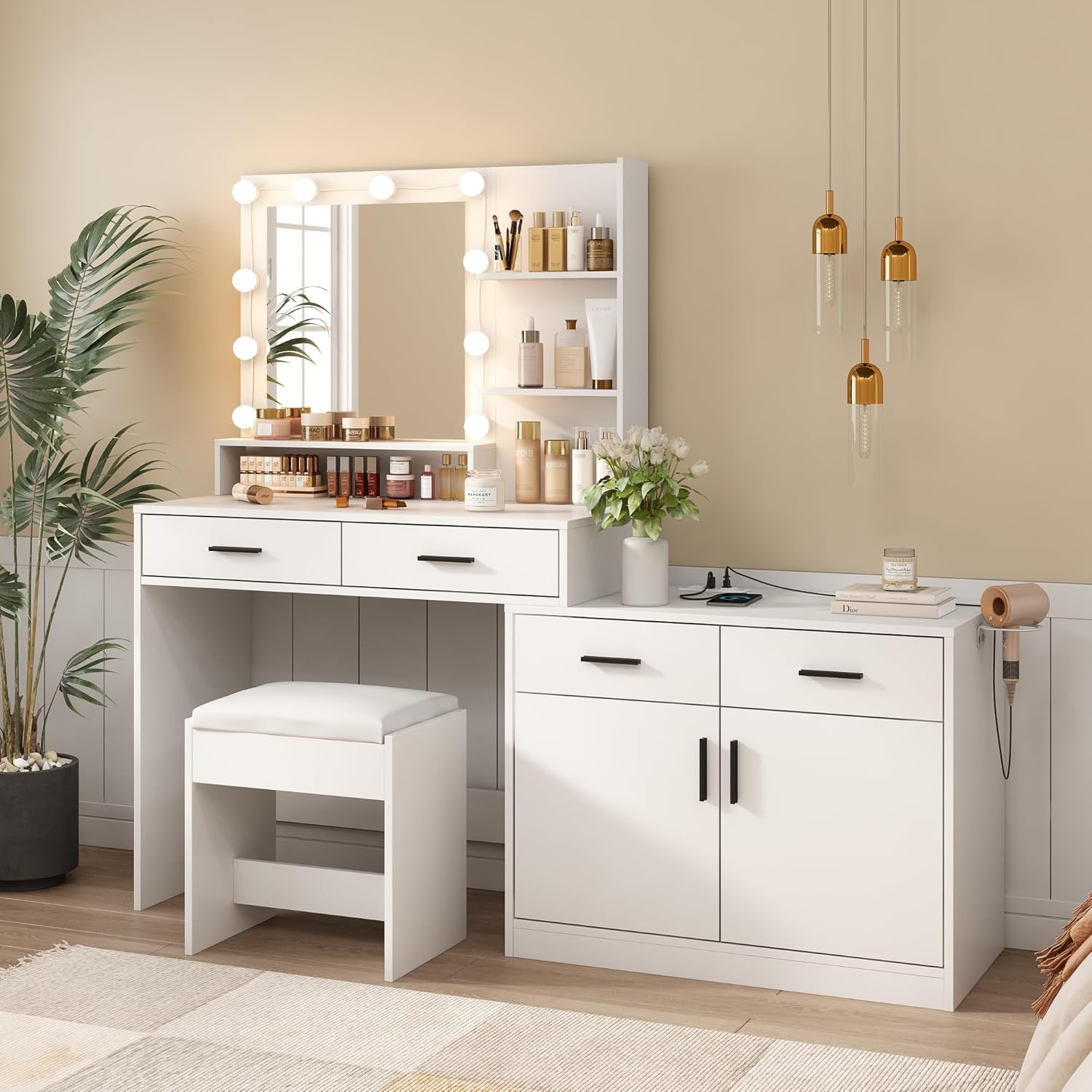 Makeup Vanity Vanity Table White Desk With Large Storage Drawers And ... regarding Vanity Desk With Storage