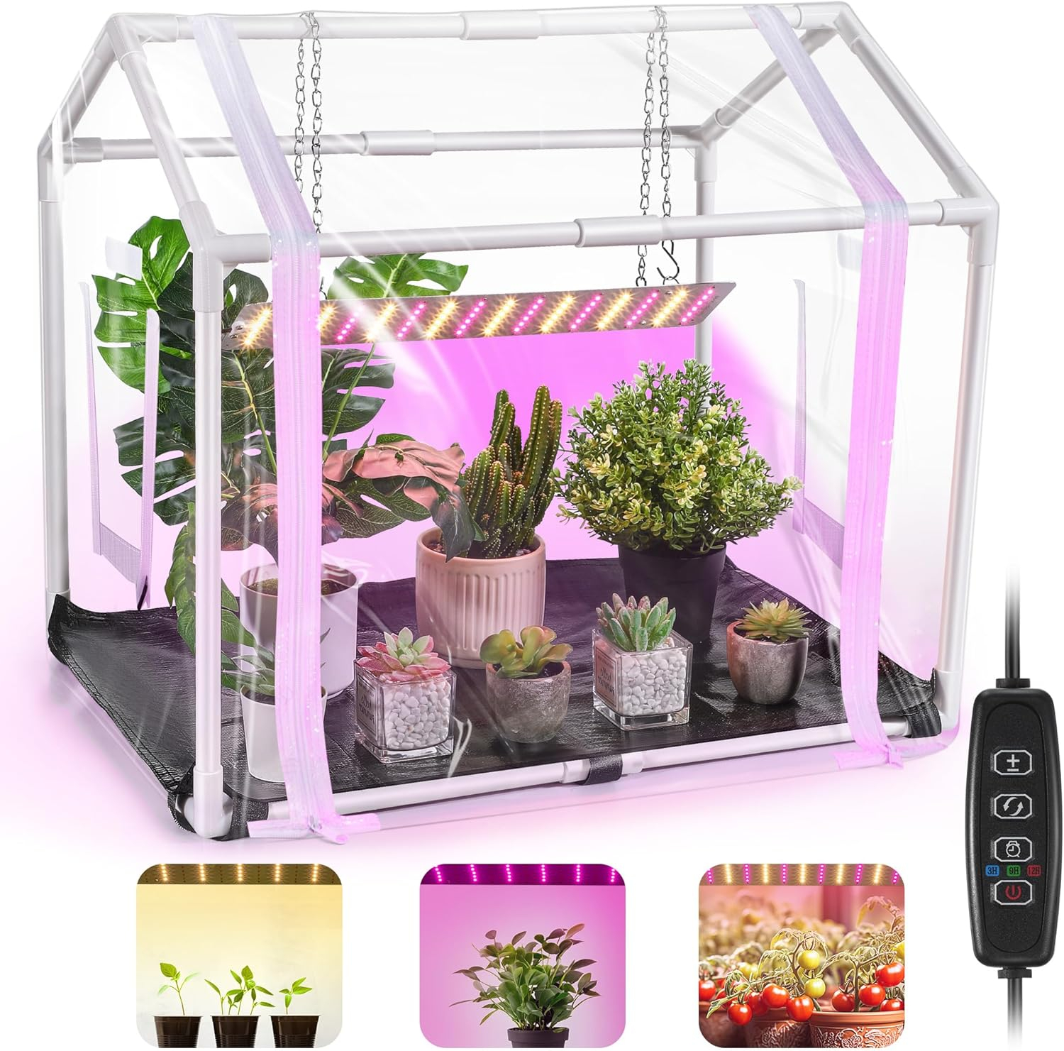 Meonum Mini Greenhouse With Grow Light, 23.6"L X 15.7"W X 19.7"H ... for Indoor Greenhouse Room Design