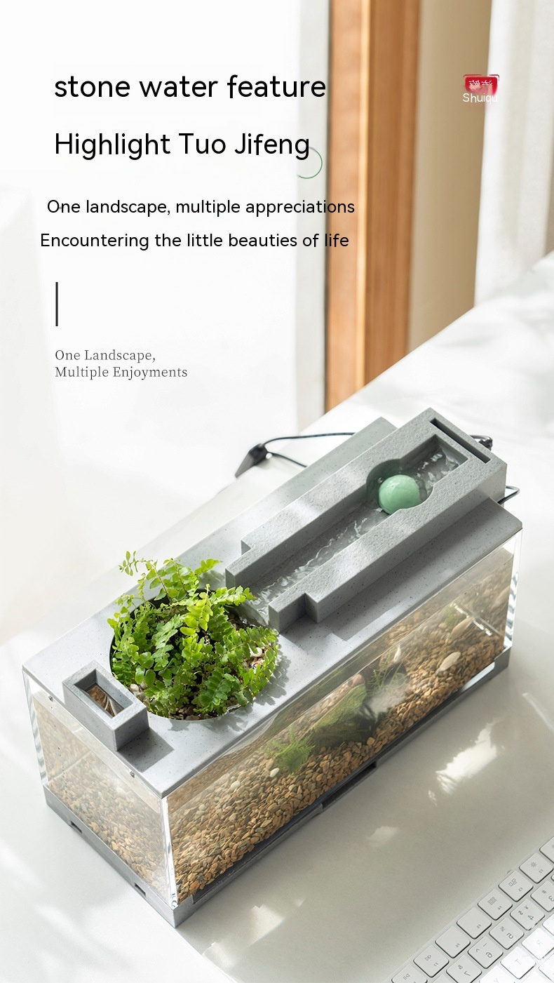 Micro Landscape Fish Tank Small Creative Filter Silent Water Desktop ... in Replace Toilet Flapper