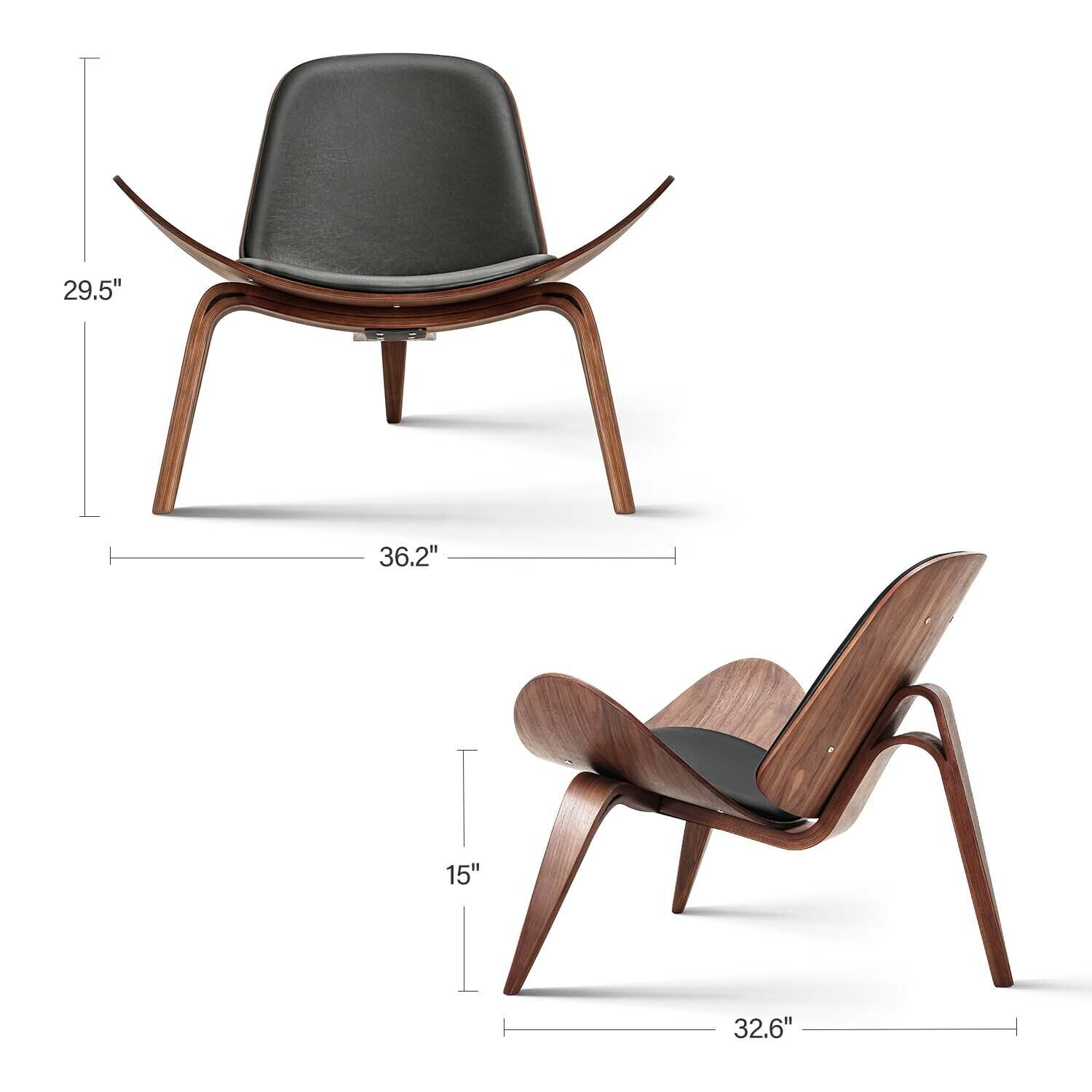 Mid-Century Modern Shell Chair Hans Wegner Tripod Design Leather Lounge ... throughout Shell Chair Modern Decor