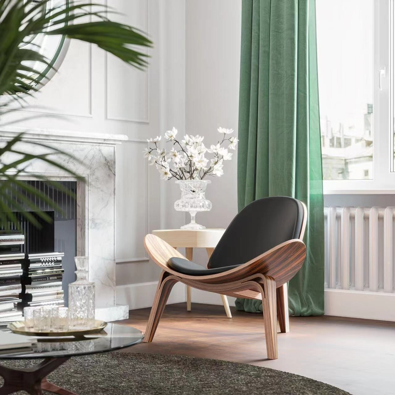 Mid-Century Style Shell Chair Upholstered Leather Lounge Chair - Bed ... intended for The Hidden Comfort Secrets of Mid Century Shell Chairs Explained