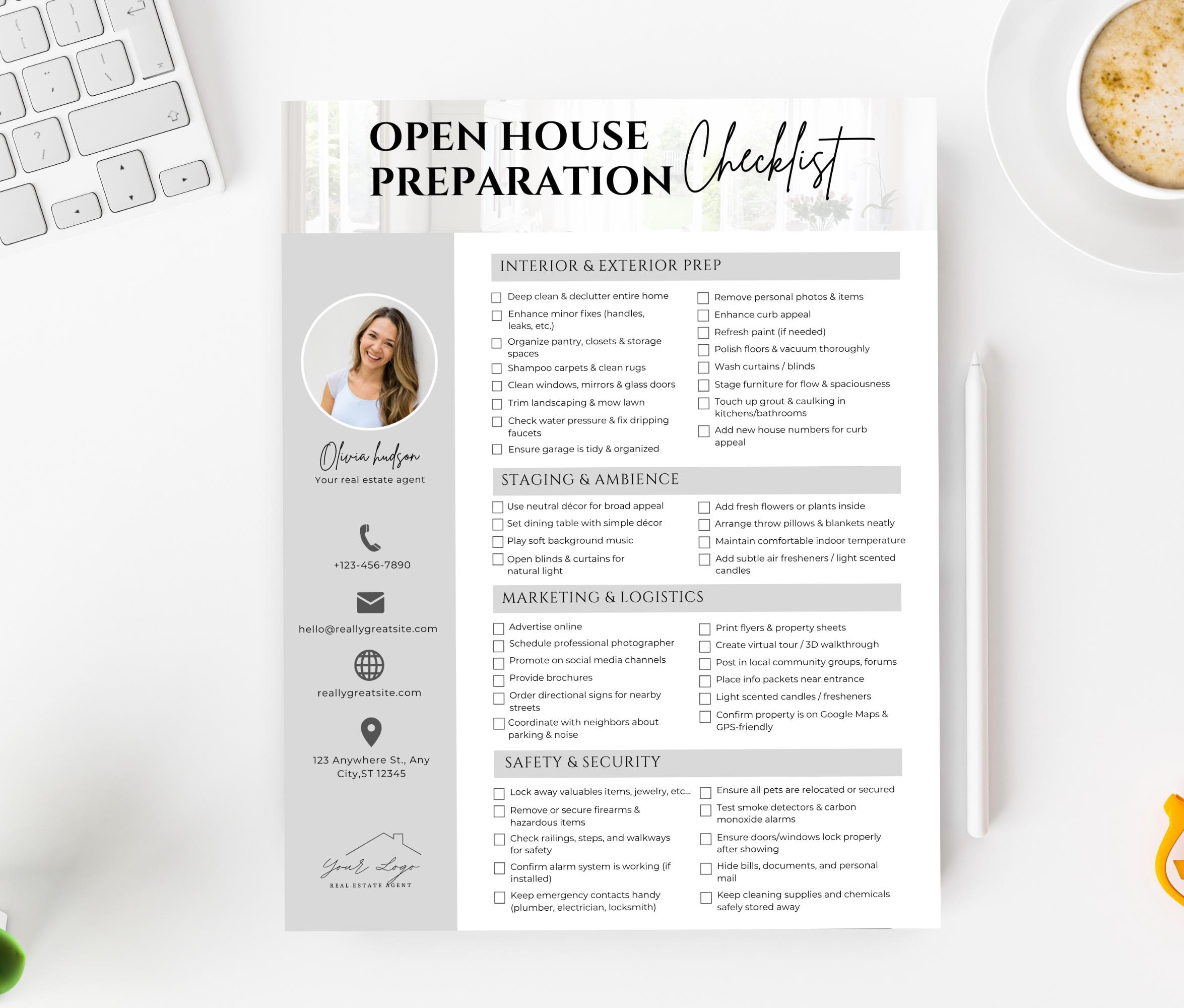 Open House Preparation Checklist | Real Estate Agent Printable ... throughout Open House Preparation Checklist