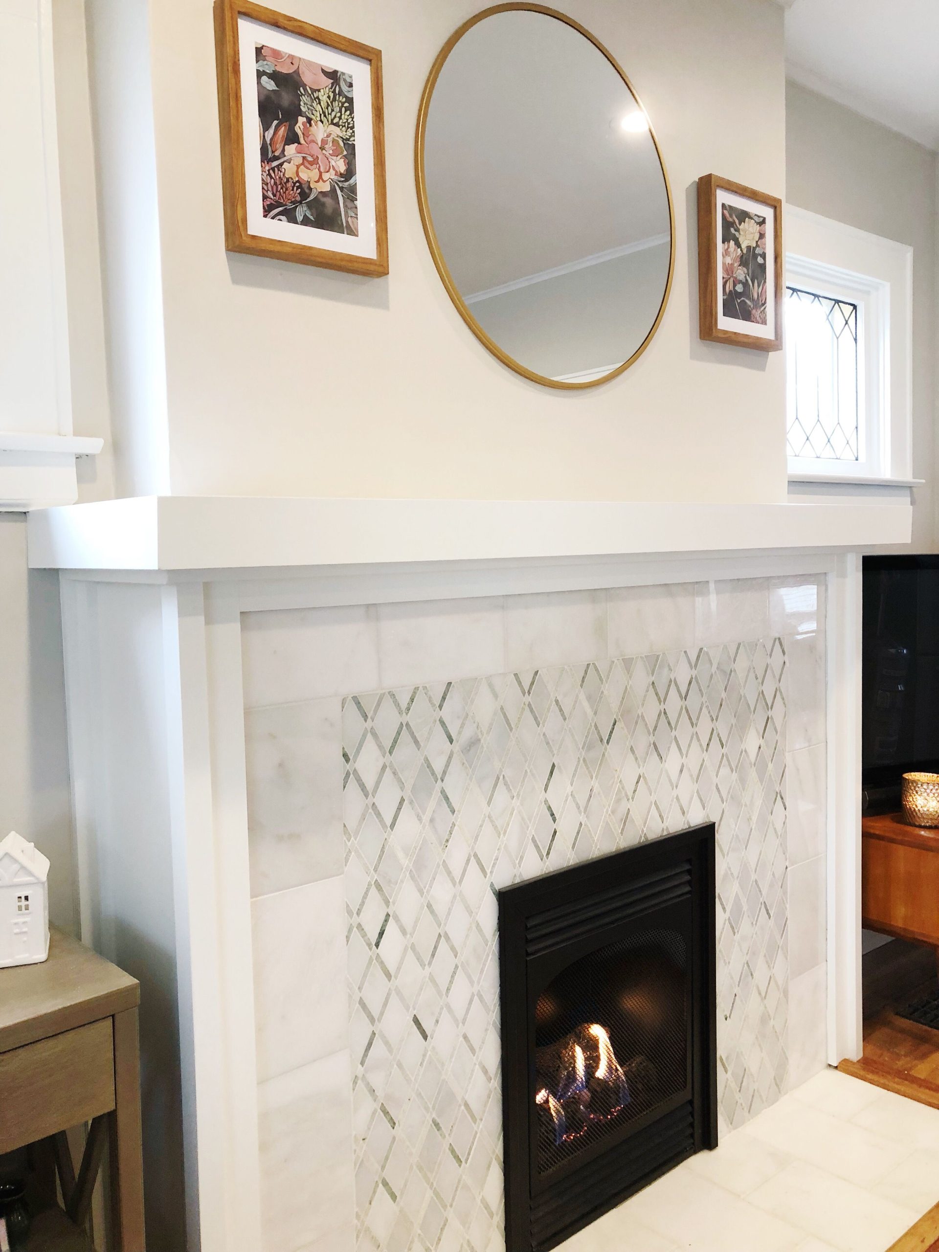 Pattern Tile For Fireplace inside Bookmatched Marble Slab Wall