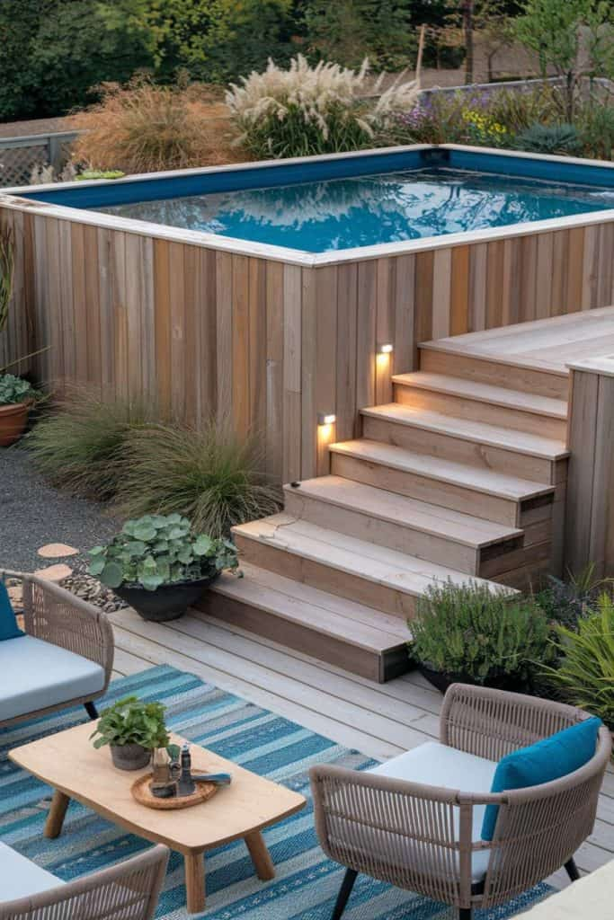 Pool Designs Small Deck For Above Ground Pools Small Decks For Above with regard to Small Backyard Solutions for Making Above Ground Pools Feel Spacious and Private