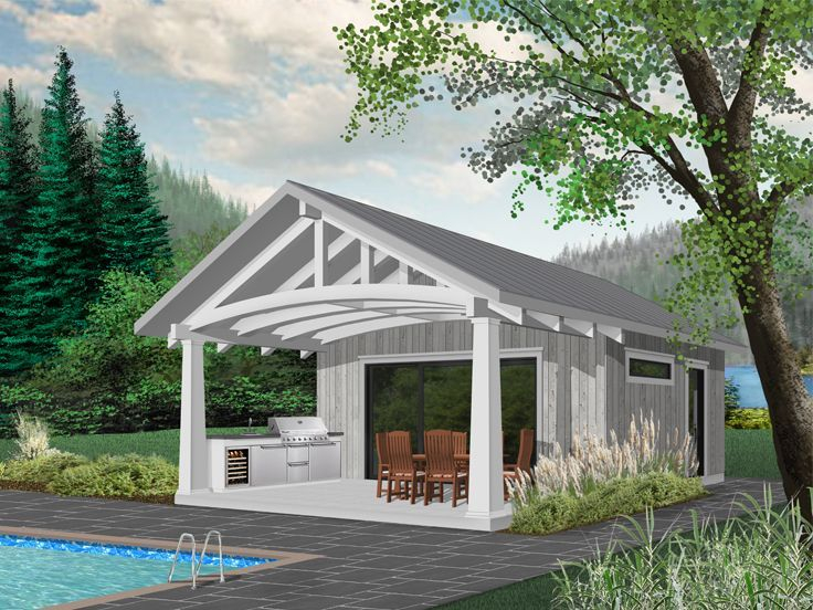 Pool House Plan With Outdoor Kitchen throughout Building the Perfect Guest Cabana Using Prefab Pool House Shed Plans