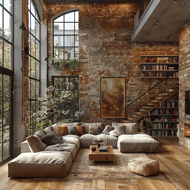 Premium Photo | Minimalist Urban Loft With Exposed Brick And Large inside Industrial Loft Apartment Design
