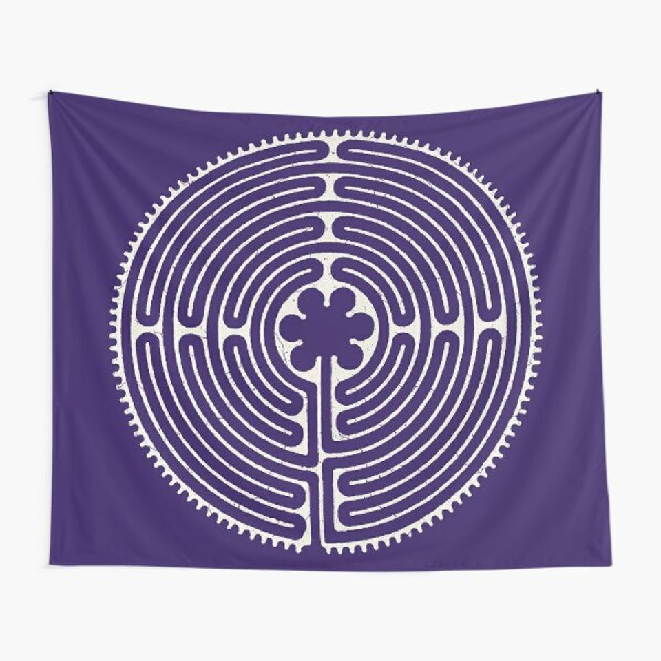 Sacred Geometry Symbol - Chartres Labyrinth 4 Tapestry in Labyrinth Garden Design Chartres
