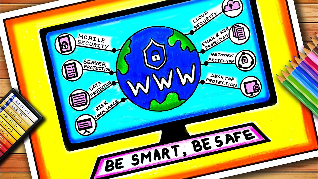 Safer Internet Day Drawing | Computer Security Day Drawing | Cyber ... inside Peace of Mind Through Technology Building a Safer Online Environment at the Router Level