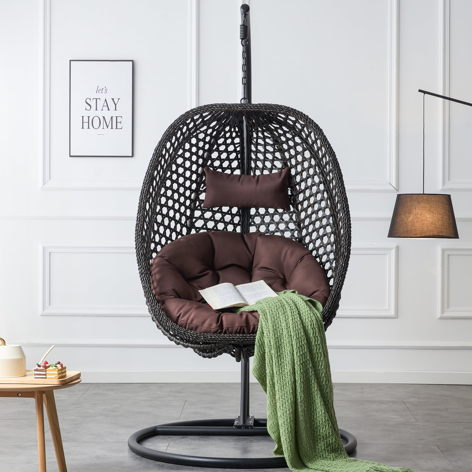 Seetaras Wicker Egg Hanging Chair Indoor Outdoor Swing Egg Chair With ... intended for Hanging Egg Chair Indoor