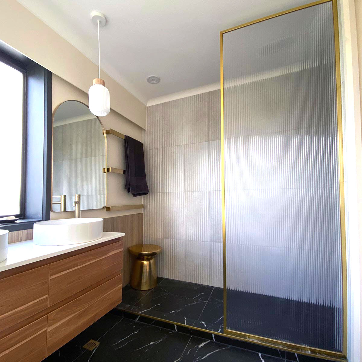 Shower Gallery in Balancing Style and Function with Modern Reeded Glass Bathroom Solutions