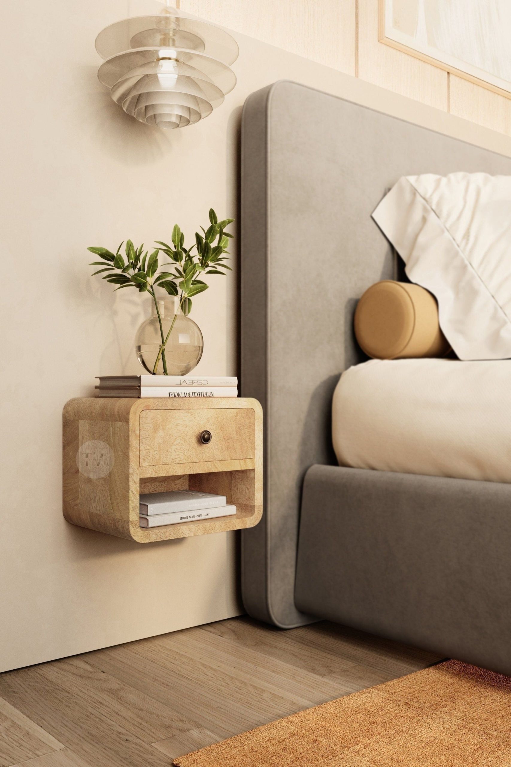 Small Curved Floating Bedside Table With Drawer Round Floating ... regarding The Hidden Benefits of Wall Mounted Bedside Storage in Small Spaces