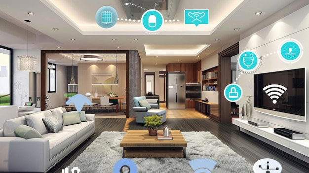 Smart Home Living Room With Connected Devices | Premium Ai-Generated Image with Smart Home Ecosystem 2026 Guide
