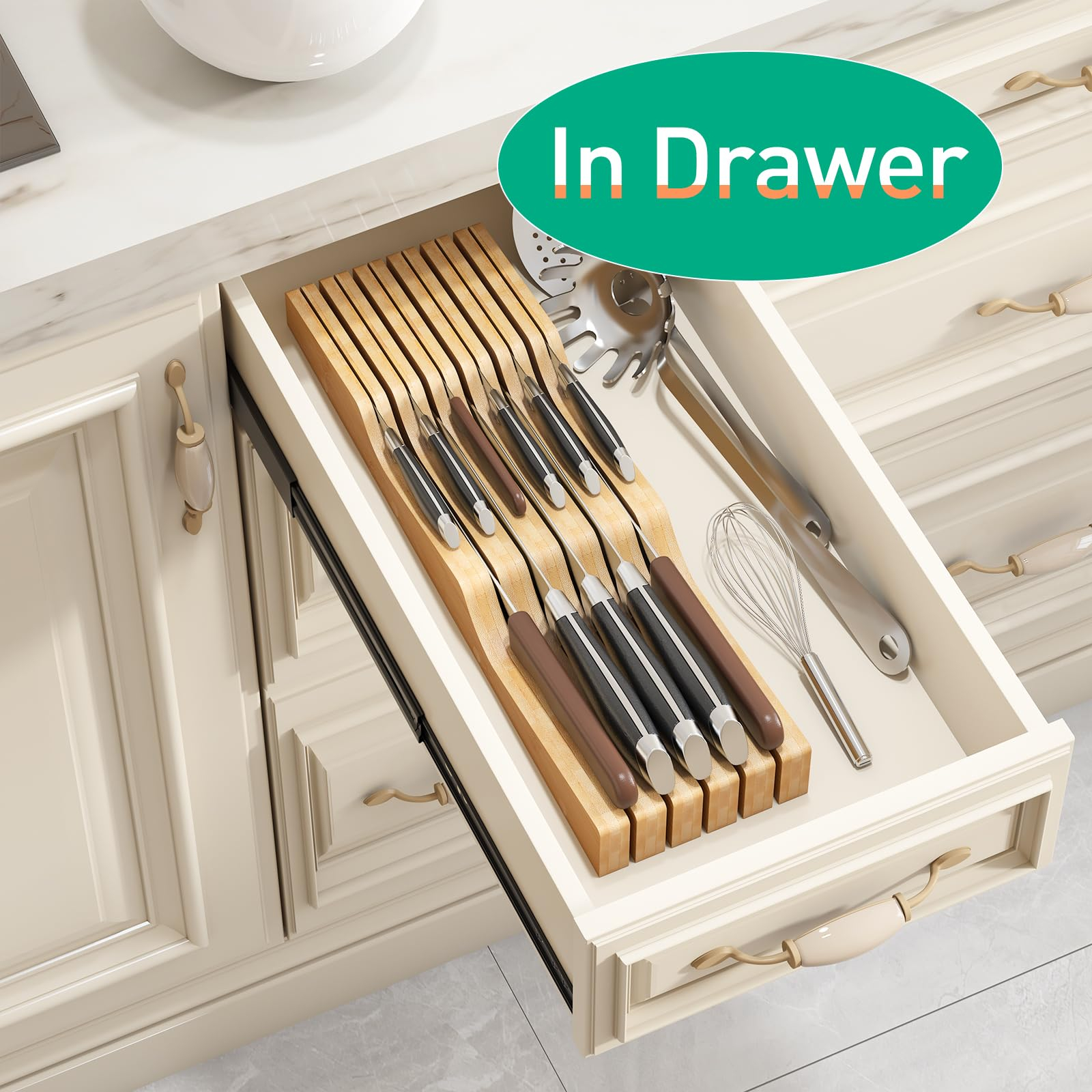 Snapklik.com : Knife Drawer Organizer Insert, Bamboo Wood Knife Holder ... for Choosing the Right Bamboo or Wood Knife Block for Your Kitchen Drawers